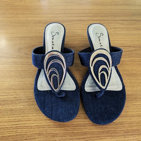 Sonata Denim Sandals with Silver Accent 6.5 - Picture 2 of 7
